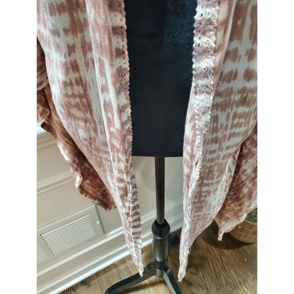 Tiare Hawii Women's Pink Kimono Sleeve Open Front Ruffle Cardigan One Size - Picture 4 of 10